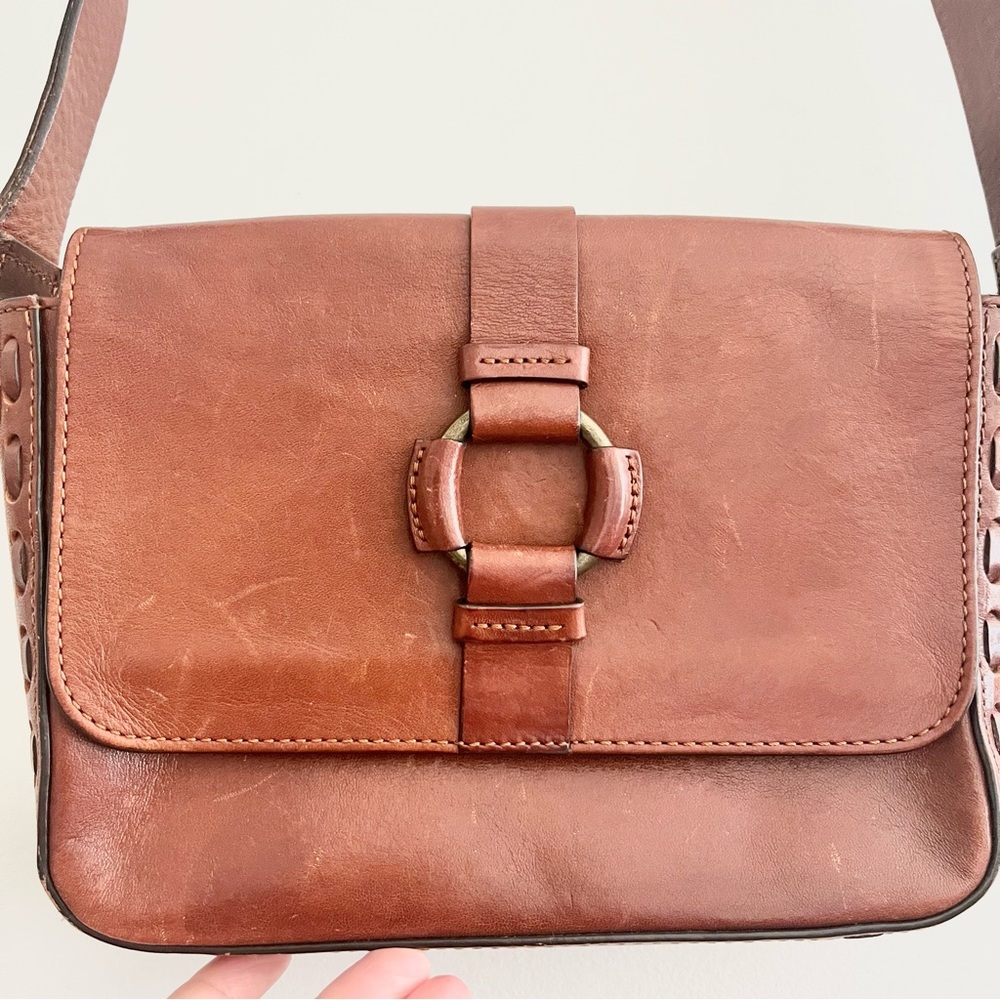 Massimo Dutti Chic Brown Leather Crossbody Bag w Woven Details Square Purse - Picture 9 of 9